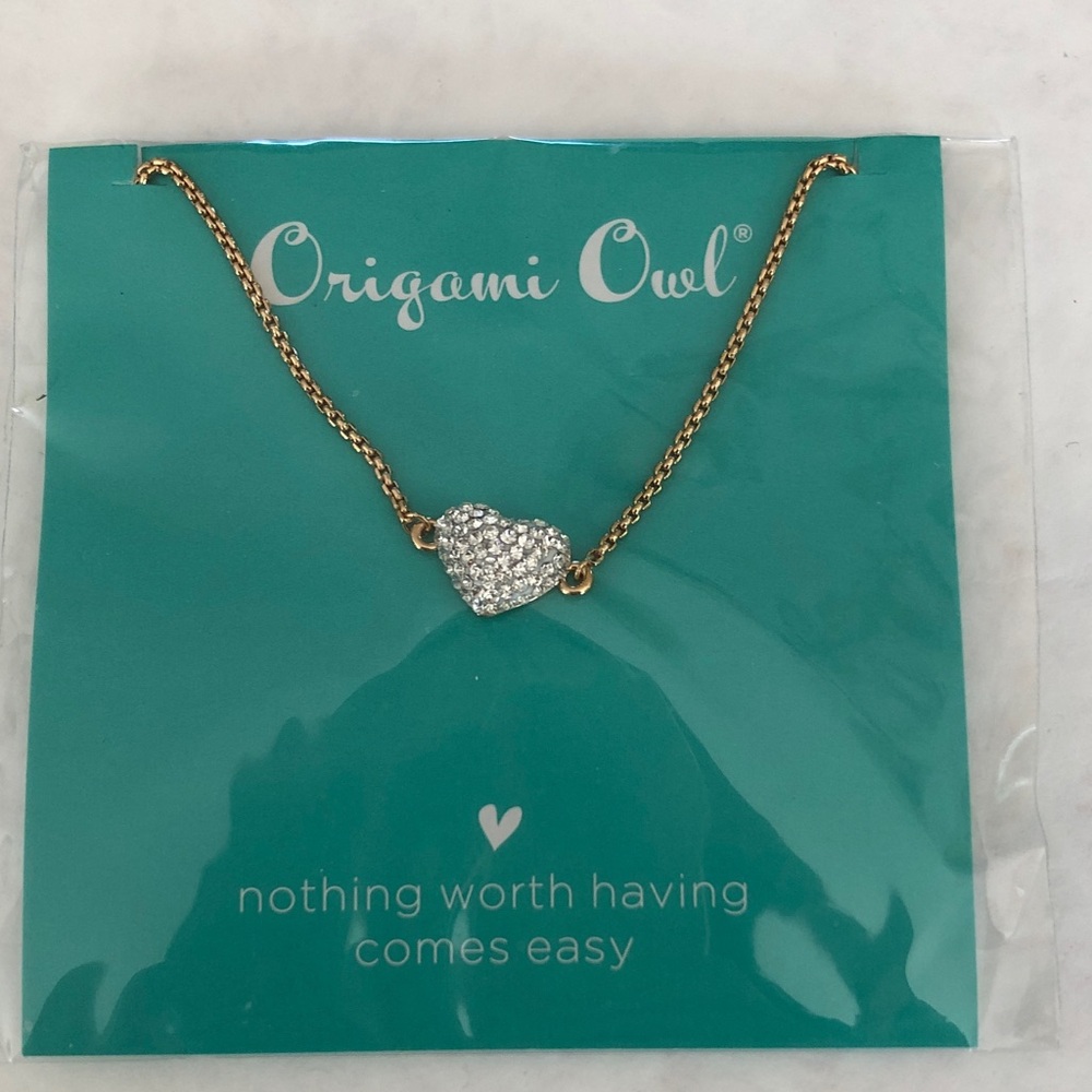 Origami Owl Necklace with Clear Crystal Heart Charm NEW